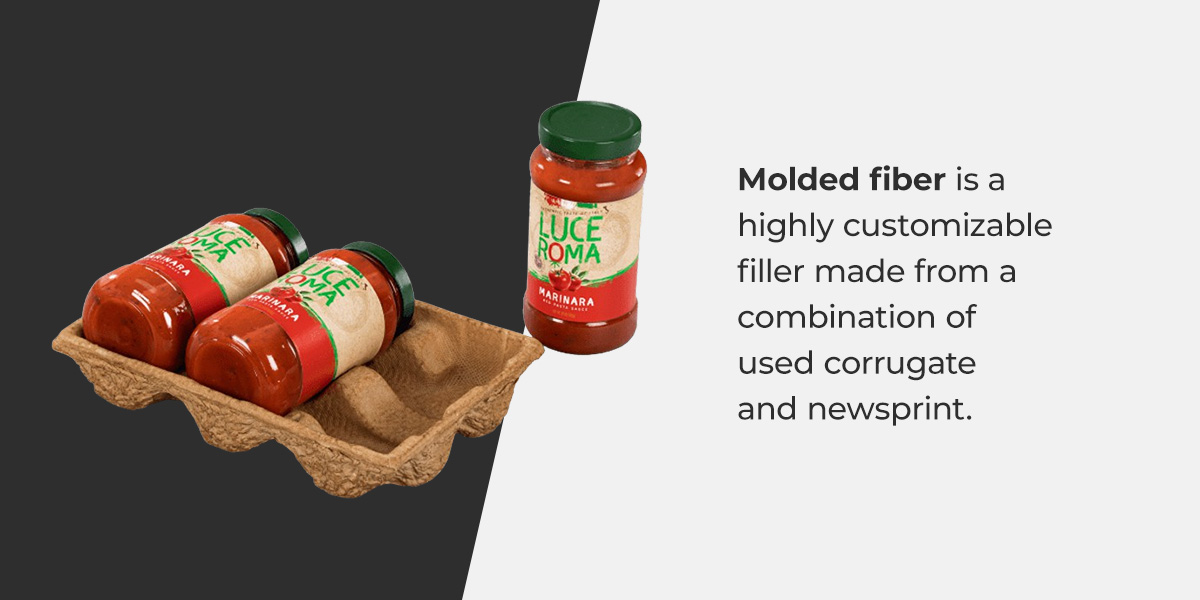 Sauce jars protected by molded fiber packaging