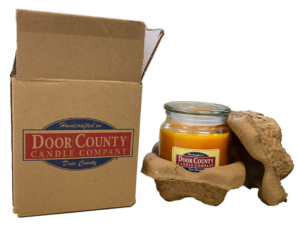 Door County Candle packaged in a sustainable molded fiber packaging