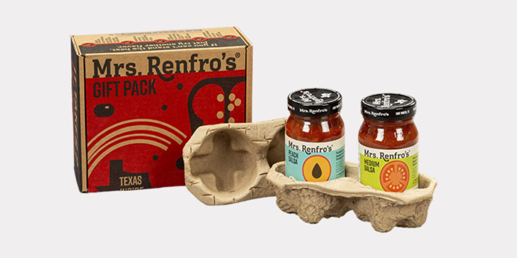 glass salsa jars with top and bottom molded fiber packaging